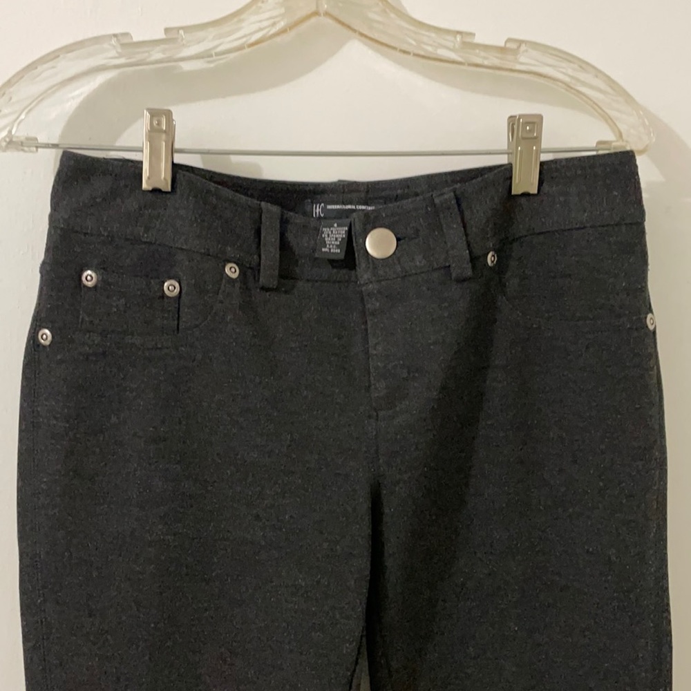 Inc dark grey faux front pockets with side zipper.